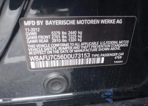 2013 BMW 535I xDrive from USA, damaged, VIN WBAFU7C56DDU73153